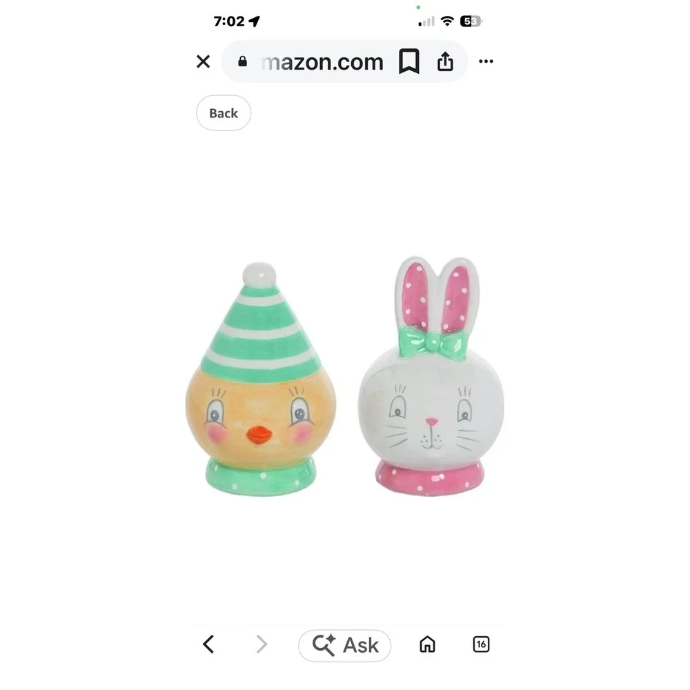 Johanna Parker Easter Bunny and Chick Ceramic Salt and Pepper Shaker Set Pastel